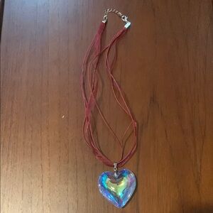 Iridescent Heart Glass Pendant Necklace